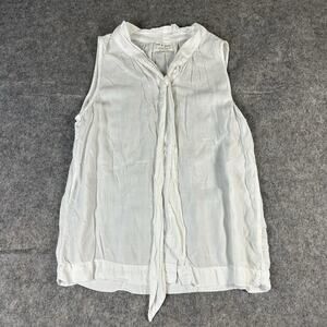 Cloth & Stone Anthropologie Tie Neck Top Womens Small Lightweight White Rayon